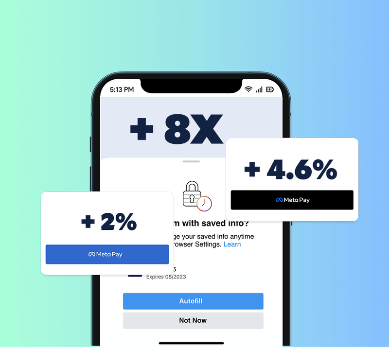 MetaPay autofill UI with conversion stats